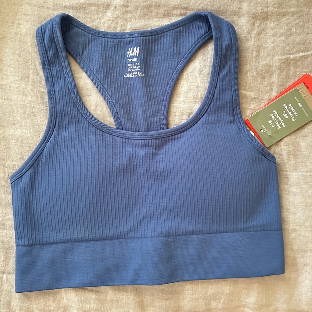 H&M ribbed sports bra in drymove, Blue, SMALL NWT